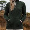 Magnifique Cardigan Irlandais Femme, Vert foncé, Poches Kangourou 