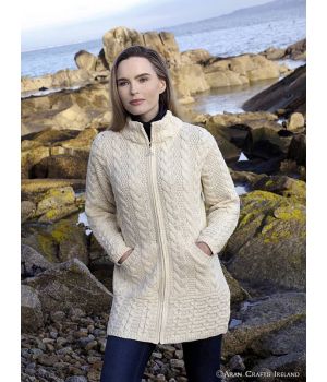 Manteau Irlandais Femme, Design Amincissant la Silhouette, Ecru