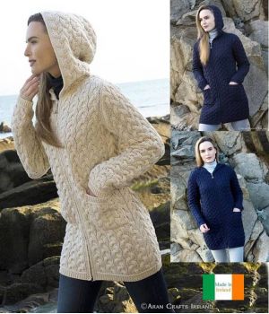Très chic Manteau Irlandais à Capuche, 100% Laine Mérinos Extra Douce
