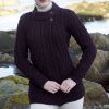 Superbe Cardigan Irlandais, 100% Laine Mérinos, Couleur Prune