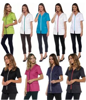 Tunique Femme Stretch, Fermeture par Zip Couleur Contrastée