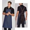 Tablier à Bavette, Style Tendance, Bleu Denim et Marron