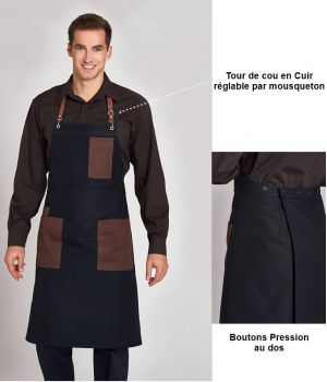 Tablier à Bavette Tendance, Tour de Cou en Cuir Réglable par Mousqueton