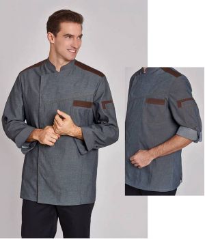 Veste de Cuisine Homme, Passementerie Marron sur Epaules et Poches