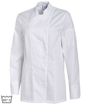 Veste de Cuisine Femme, Manches Longues, Blanche, Boutons Pressions