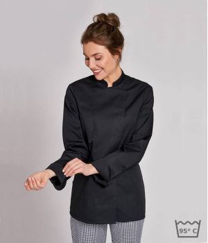 Veste de Cuisine Femme, Manches Longues, Noire, Boutons Pressions