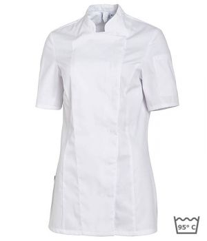 Veste de Cuisine Femme, Manches Courtes, Blanche, Boutons Pressions