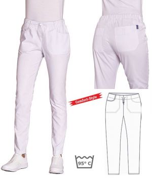 Pantalon Femme, Blanc, Style Sport, Confortable, Taille Elastique avec Cordon