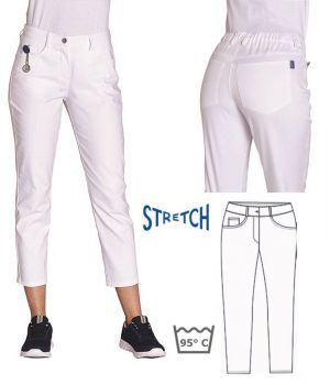 Pantalon Femme 7/8ème, Blanc, Taille Elastiquée Côté et Dos