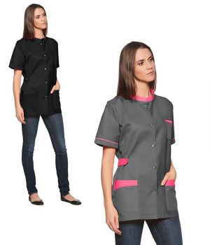 Blouse femme manches courtes Col mao Martingale dos Soufflet