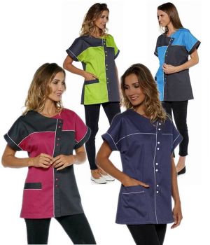 Tunique Manches Kimono, Patchwork Bicolore, Boutonnage Asymétrique par pressions .