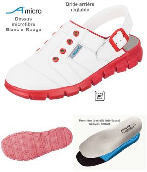 Sabots de Travail Confort, Look Jeune, Blanc et Rouge, Dessus Microfibre Sabots de Travail Confort, Look Jeune, Blanc et Rouge, Dessus Microfibre