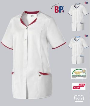 Blouse Médicale Femme BP®, Encolure Arrondie, Blanc et Touches de Couleur 