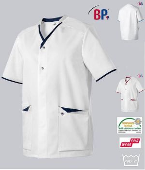 Blouse Médicale Femme et Homme BP®, Encolure Arrondie, Blanc et Touches de Couleur 