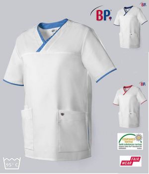 Blouse Médicale Femme et Homme BP®, Encolure en V, Blanc et Touches de Couleur 