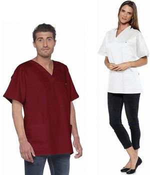 Tunique Femme et Homme, Col en V, Manches Courtes, Polyester Coton