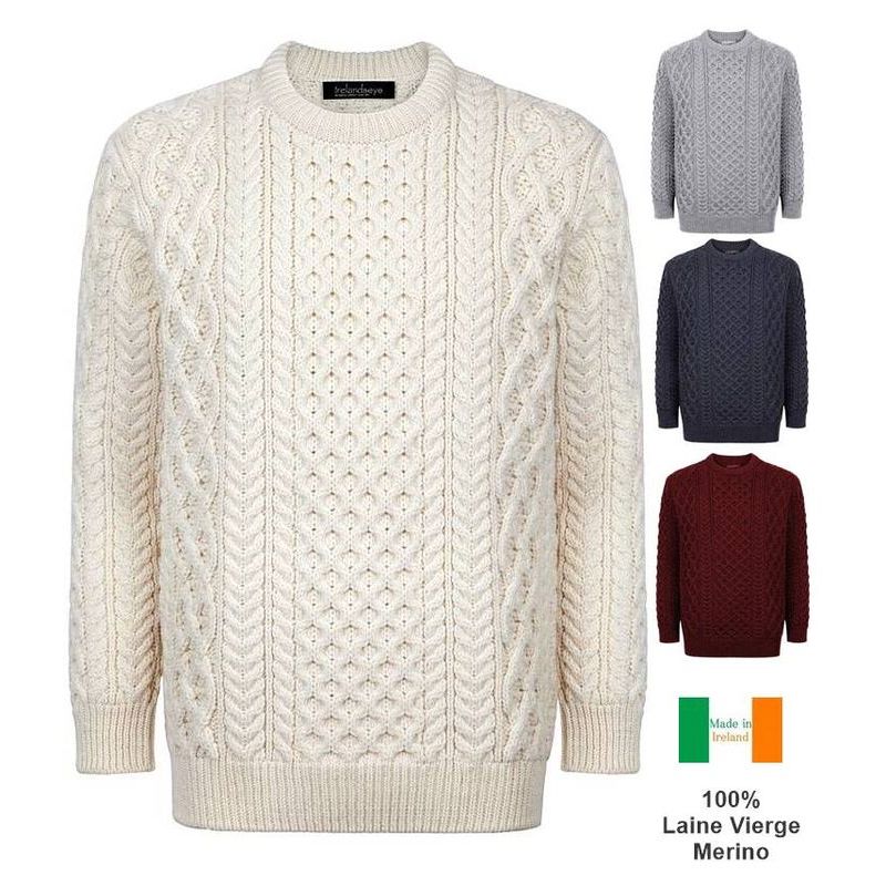 Magnifique Pull Irlandais Femme et Homme, Col rond, 100% Laine