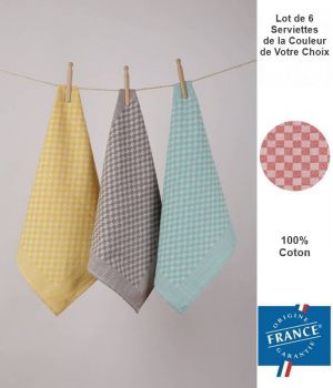 Serviettes Traditionnelles, Tissées en Damiers, Le Pack de 6