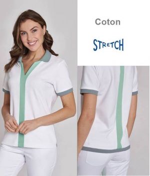Shirt Femme Manches Courtes, Tissu Doux en Piqué, Coton et Stretch