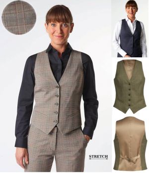 Gilet de Tailleur Femme, 5 Boutons, 2 Poches, Dos en satin et réglable