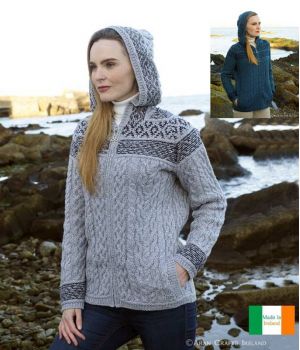 Magnifique Veste zippée Fairisle Irlandaise Femme, 100% Laine Mérinos