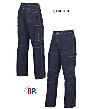 Pantalon Jean de Travail, Nombreuses Poches, Bleu Denim, Coton.