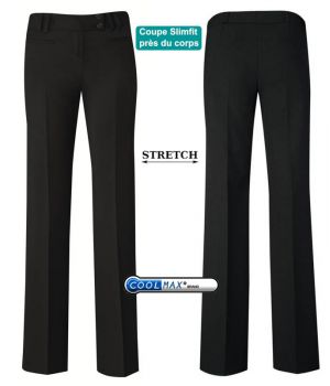 Pantalon Femme, Coupe droite Slimfit, Confort Coolmax et Stretch.
