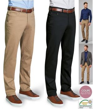 Pantalon Chino Homme, Coupe Ajustée, Ceinture Extensible