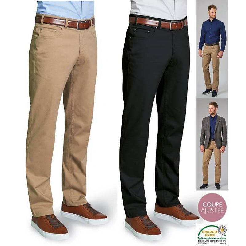 Essentials Pantalon Chino sans Pince Infroissable Coupe Ajustée Homme  : : Mode