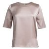 Blouse Femme Satin, Col Rond, Taupe