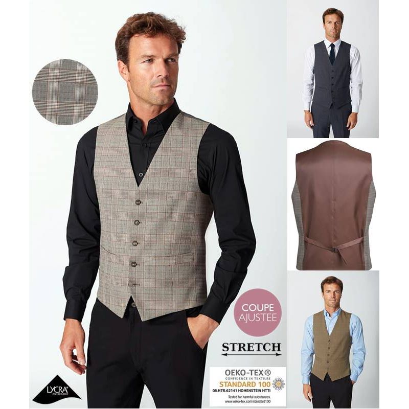 Gilet Homme, Elegant et Confort Stretch, 5 Boutons, Dos en Satin