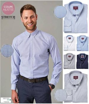 Chemise Homme, Manches Longues, Coupe Ajustée, Coton et Stretch