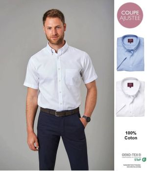 Chemise Homme, Manches Courtes, Coupe Ajustée, 100% Coton