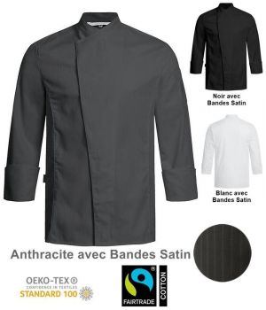 Veste de Cuisine avec bande Satin, Boutons pression masqués