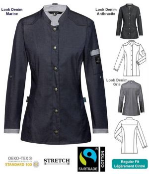 Veste de Cuisine Femme, Style Biker, Look Denim