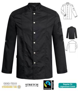 Veste de Cuisine Noire, Style Biker, Manches Retroussables