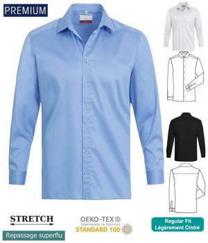 Chemise Manches Longues, Coton et Stretch, Coupe Regular Fit