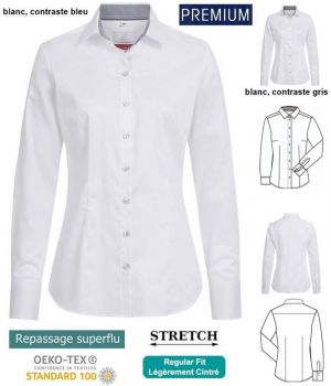 Chemisier Manches Longues, Coton et Stretch, Regular Fit, Col Kent