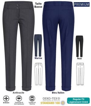 Pantalon Femme Premium, Taille Basse, Coupe Cigarette Slim, Bi-Stretch