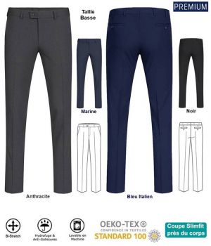 Pantalon Homme Premium, SlimFit, Taille basse, Confort Bi-stretch