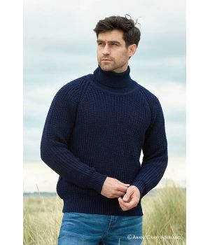 Pull Homme à Col Roulé Irlandais, Pure Laine Vierge