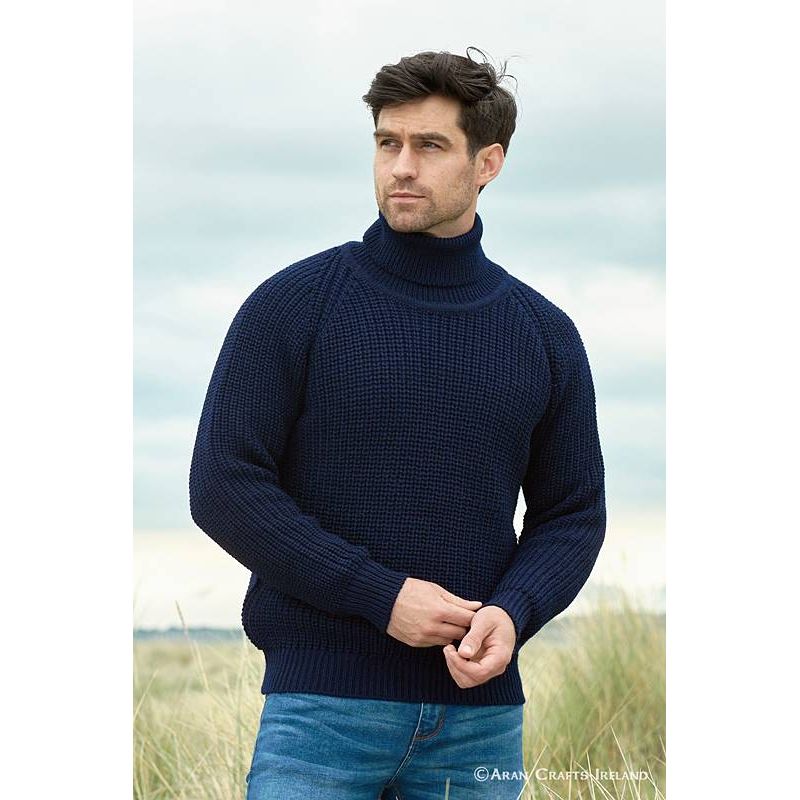 Pull Homme à Col Roulé Irlandais, Pure Laine Vierge