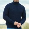 Pull Homme à Col Roulé Irlandais, Marine