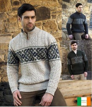 Pullover Irlandais Homme, Design Celtique sur poitrine et manches