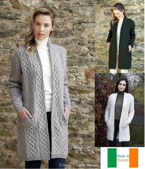 Manteau Irlandais, Motif à Torsades des îles d'Aran, Laine Mérinos extra douce