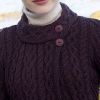 Superbe Cardigan Irlandais, Couleur Prune, fermeture à 2 boutons