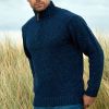 Pullover Irlandais Homme, Laine Donegal chinée, Bleu Denim chiné