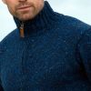 Pullover Irlandais Homme, Col montant zippé, Bleu Denim chiné