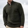 Pullover Irlandais Homme, Col montant zippé, Vert chiné