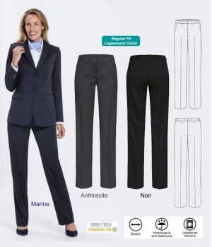 Pantalon Femme, Coupe droite, Confort Laine vierge, Polyester et Stretch, Lavable